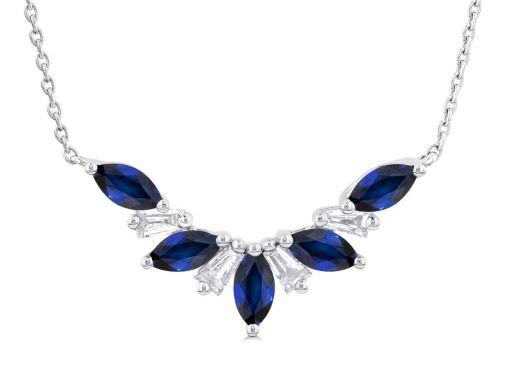 Marquise sapphire necklace with baguette diamonds.