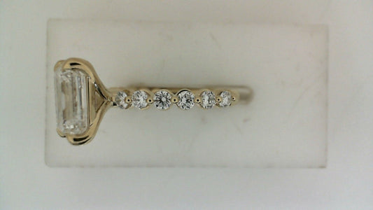 ReMARKable Designs Side Stone Lab-Grown Diamond Complete Engagement Ring in 14 Karat Yellow Gold, Size 7