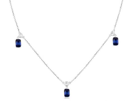 14K white necklace with emerald sapphires.