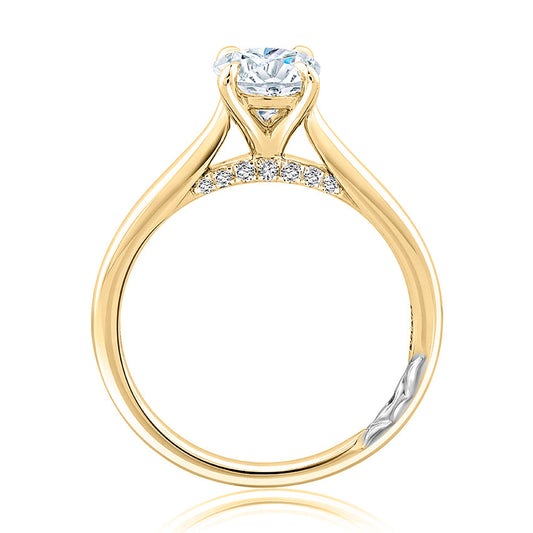 A. Jaffe Diamond Accent Solitaire Semi-Mount Engagement Ring in 14 Karat Yellow Gold with 0.03ctw Round Diamonds, Clarity: SI2, Color: G/H