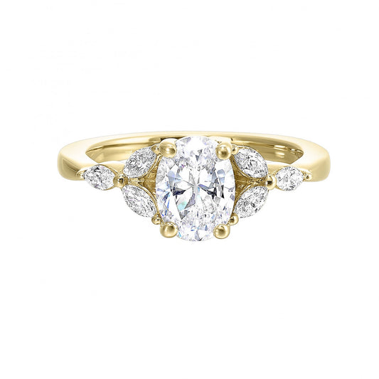 14K yellow gold ring, marquise diamonds.