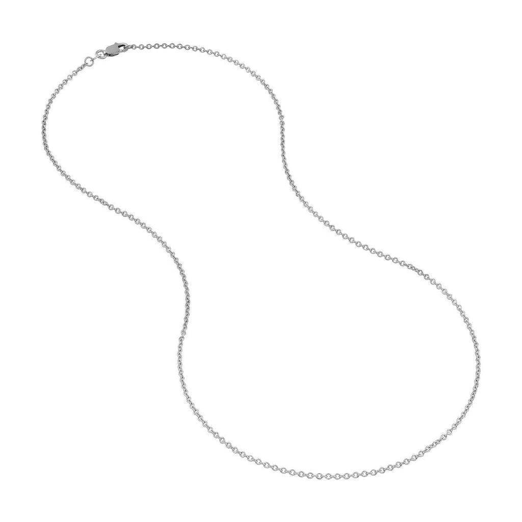 14K white gold cable link chain.