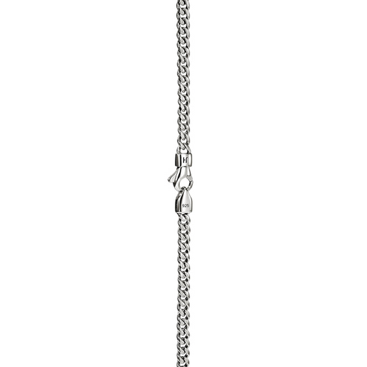 Sterling silver polished curb chain with clasp.