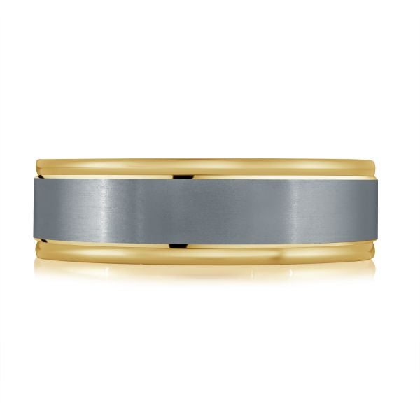 Tantalum yellow-grey carved men's band.