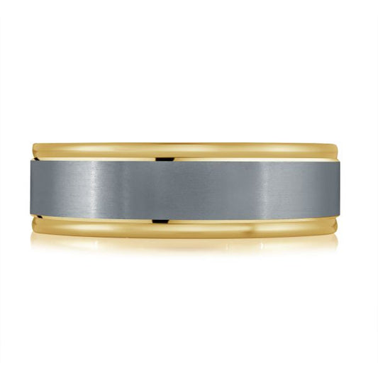 Tantalum yellow-grey carved men's band.
