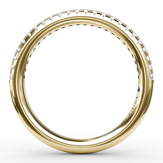 14K yellow gold band with round diamonds.