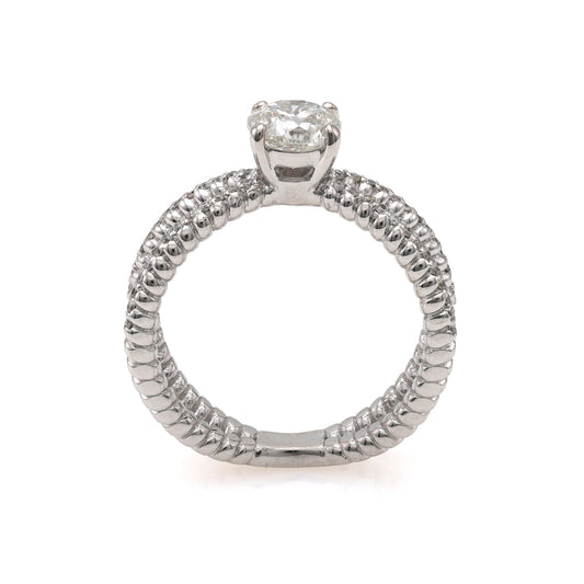 14K white gold ring with textured band.