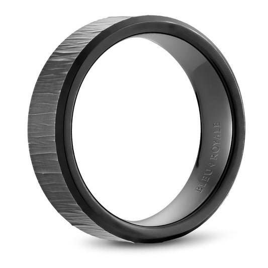 Textured 14K white-black gold men's band.