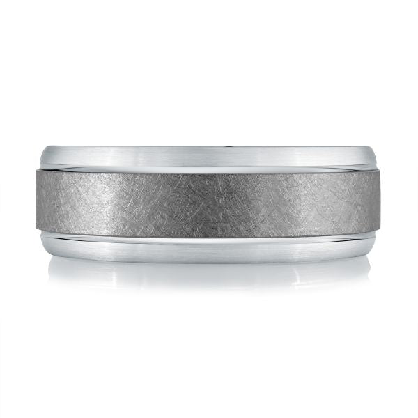Tantalum carved band, white-grey, minimalist design.