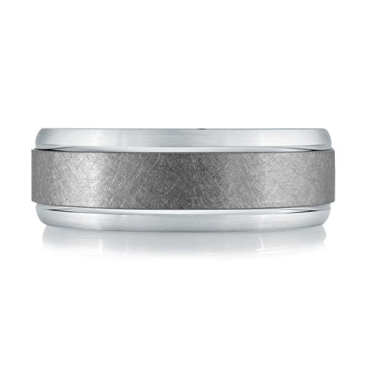Tantalum carved band, white-grey, minimalist design.