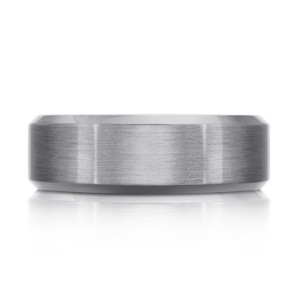 Tantalum grey carved men's band, polished finish.