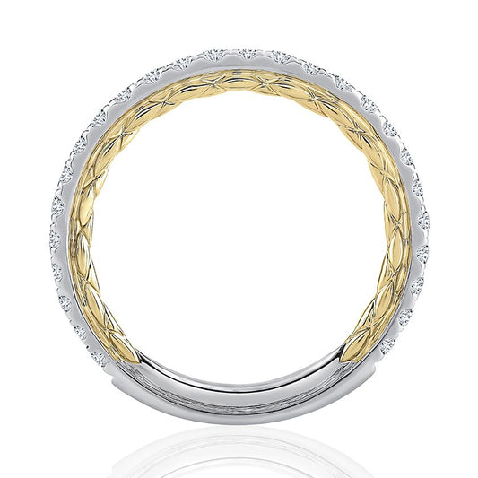 14K gold band with round diamonds.