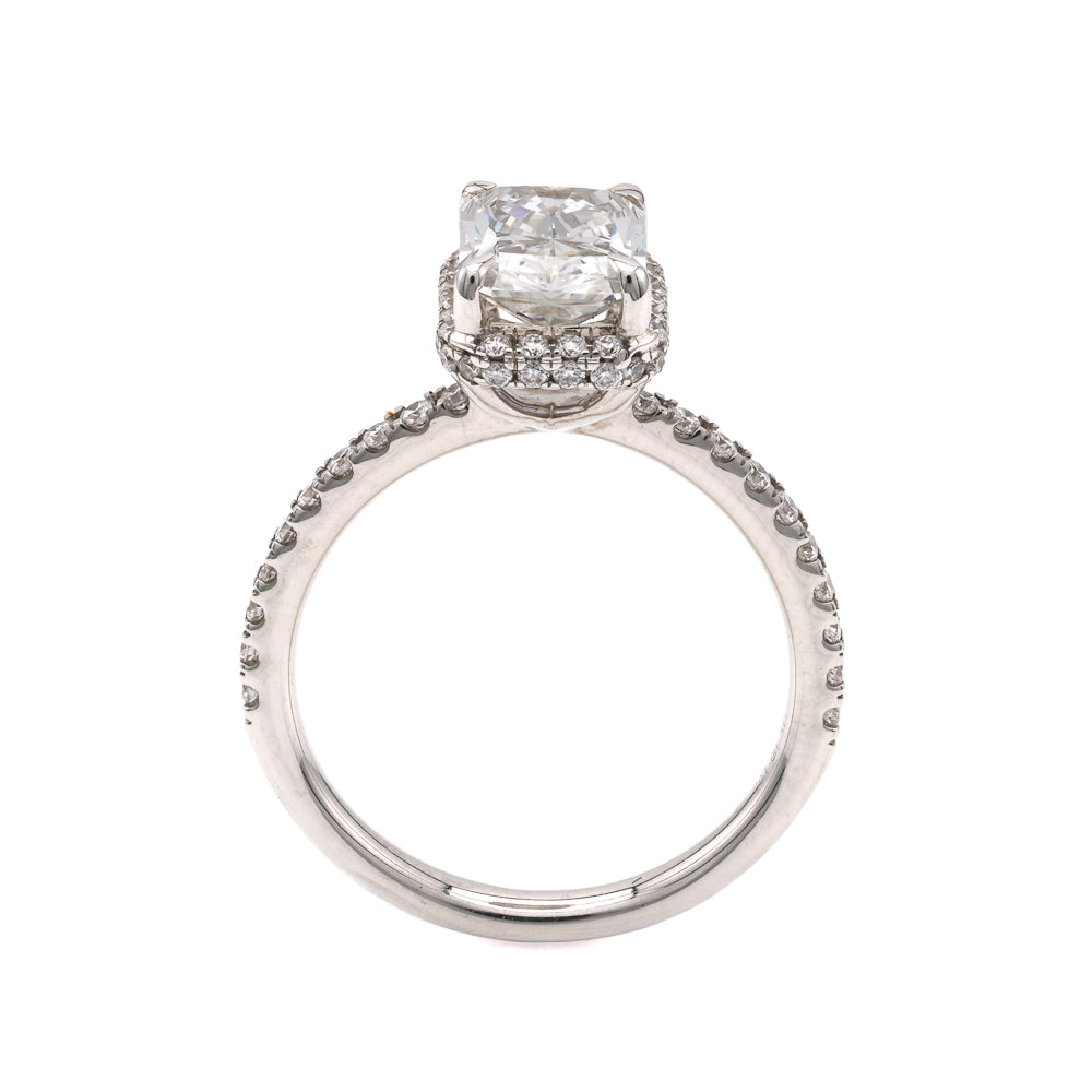 Halo engagement ring with lab-grown diamonds.