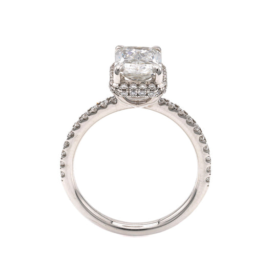 Halo engagement ring with lab-grown diamonds.