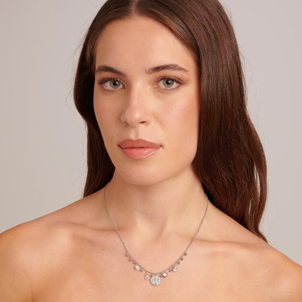 Simulated diamond necklace on cable link chain.