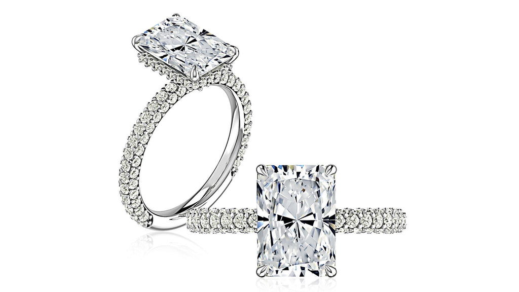 14K white gold diamond ring with accents.