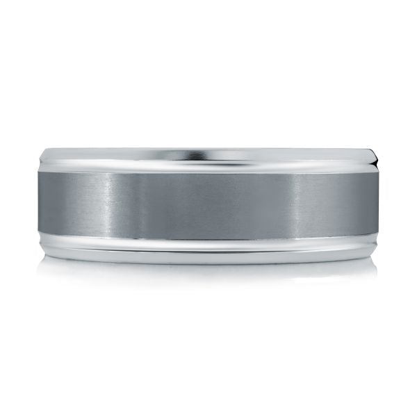 Tantalum white-grey carved men's band.
