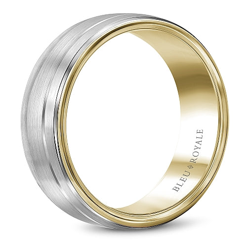 14K white-yellow gold carved men's band.