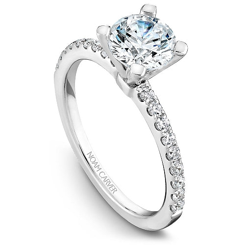 White gold ring with side diamonds.