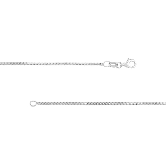 Sterling silver round box chain, lobster clasp.