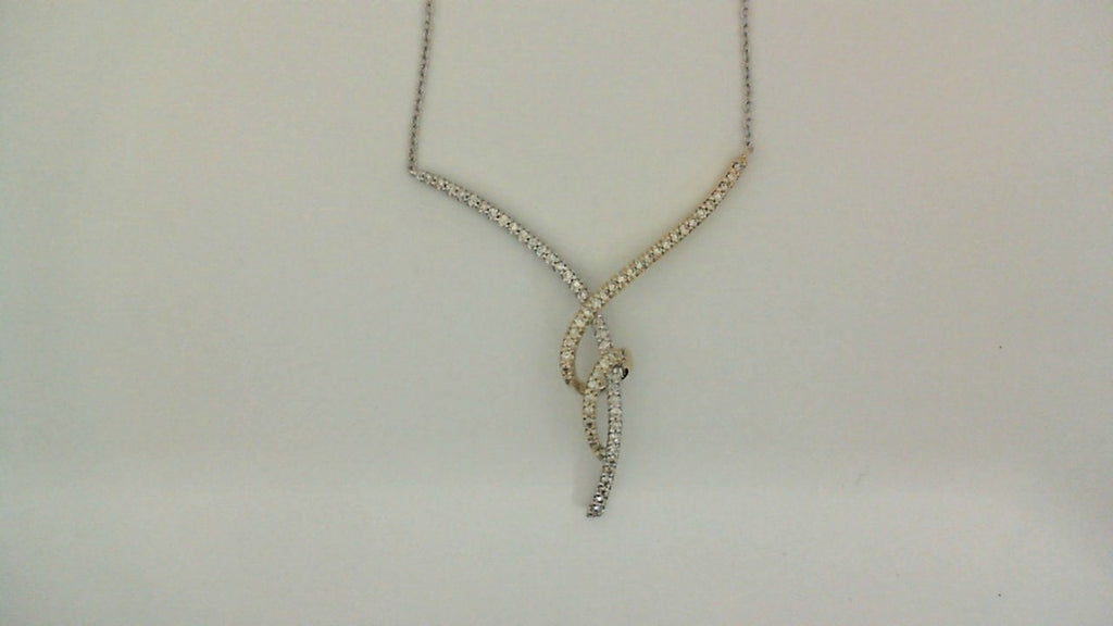 White-yellow gold diamond twist necklace.