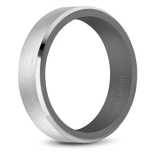 Tantalum white-grey carved men's band, 6mm.