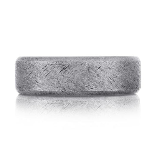 Tantalum grey carved band, satin-wire brushed finish.