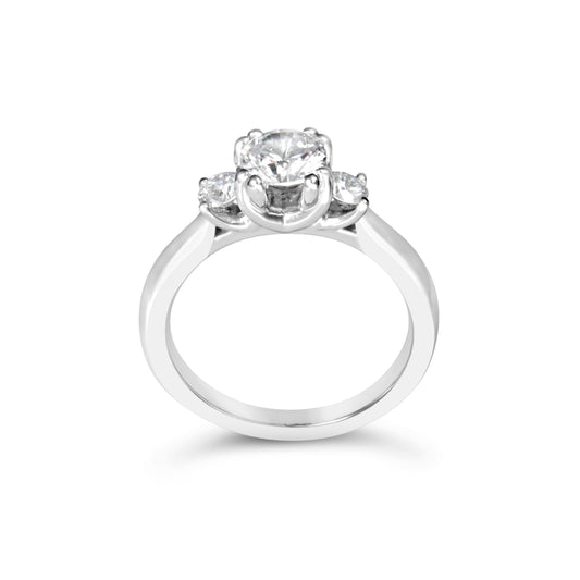 Three-stone diamond ring in white gold.