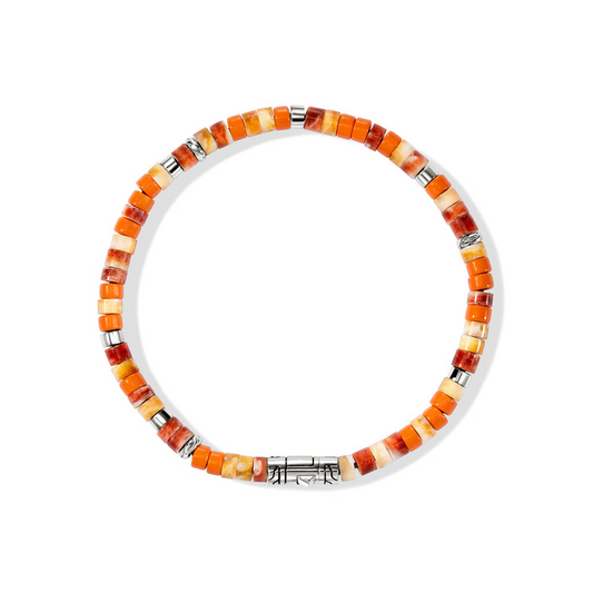 Sterling silver bracelet with colorful gemstone and enamel beads.