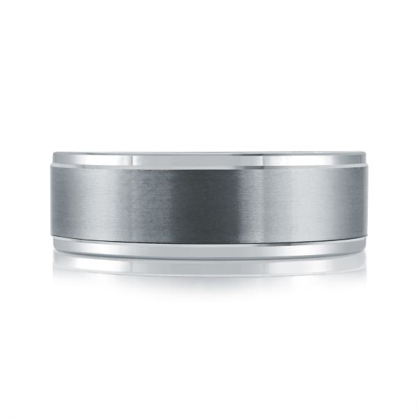 Tantalum white-grey carved men's band.
