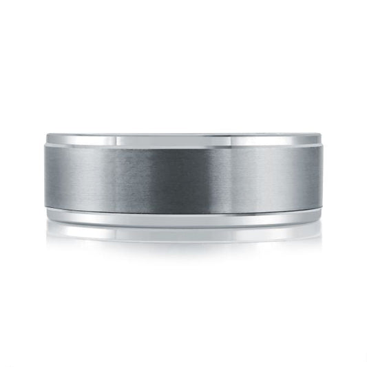 Tantalum white-grey carved men's band.
