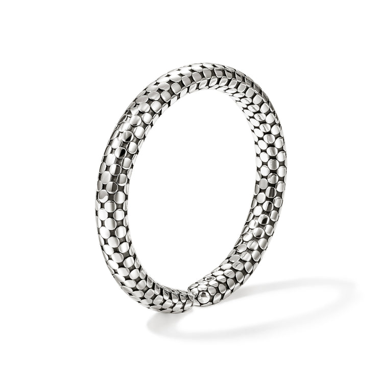 Sterling silver cuff bracelet with hexagonal pattern.