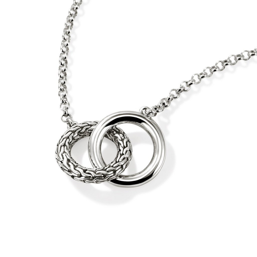 Sterling silver interlocking circle necklace.