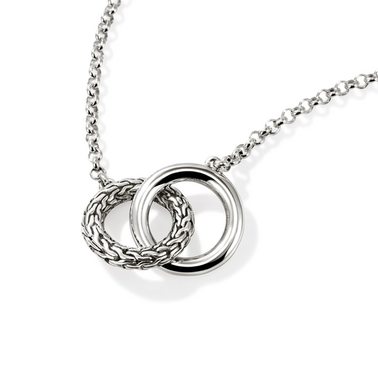 Sterling silver interlocking circle necklace.