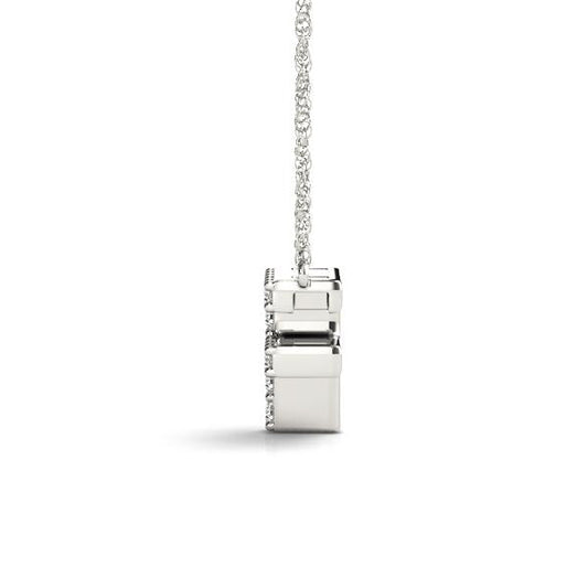 14K white gold diamond necklace side view.