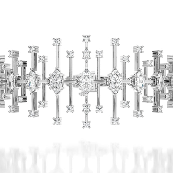 Marquise diamond bracelet, white gold, fancy links.