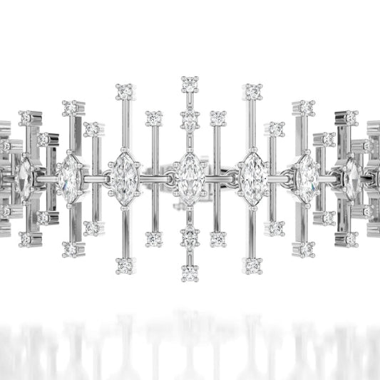 Marquise diamond bracelet, white gold, fancy links.