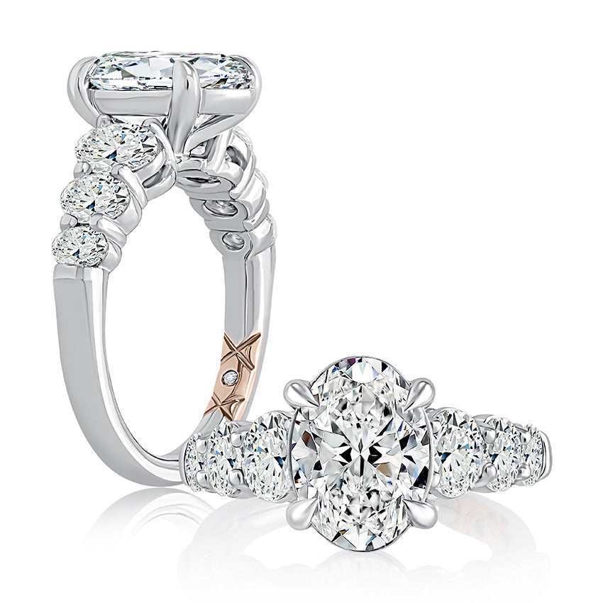 Oval diamond semi-mount ring, white gold.
