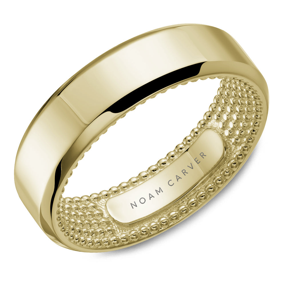 14K yellow gold band, intricate carved design.