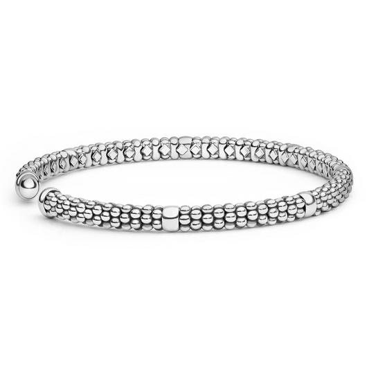Sterling silver beaded cuff bracelet design.
