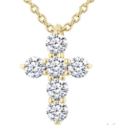 Cross necklace with round diamonds, yellow gold.