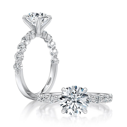 14K white gold ring with side diamonds.