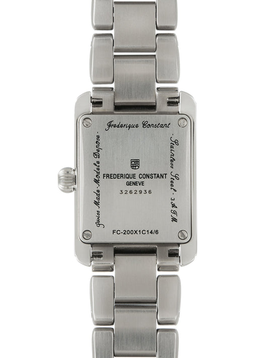 Stainless steel watch back with engravings.