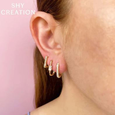 14K gold hoops with round diamonds.