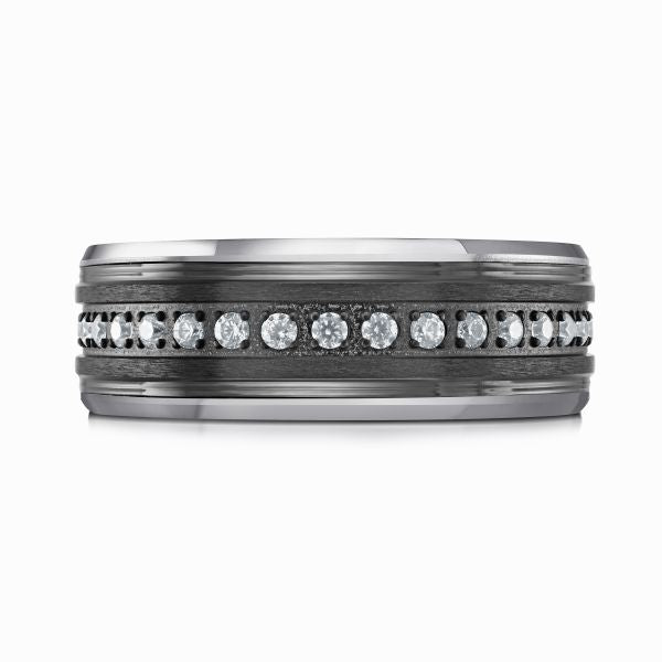 Tantalum wedding band with round diamond accents.