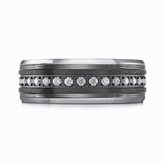 Tantalum wedding band with round diamond accents.