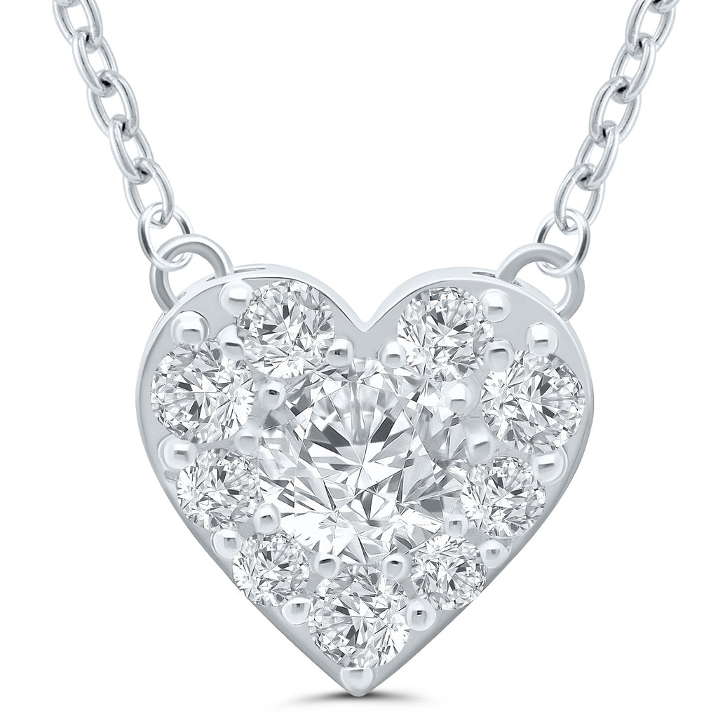 Heart-shaped white gold necklace with diamonds.