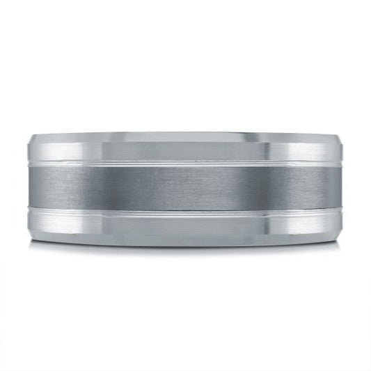 Tantalum white gold carved band, grey center.