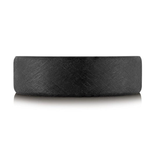 Black tantalum band with carved texture.