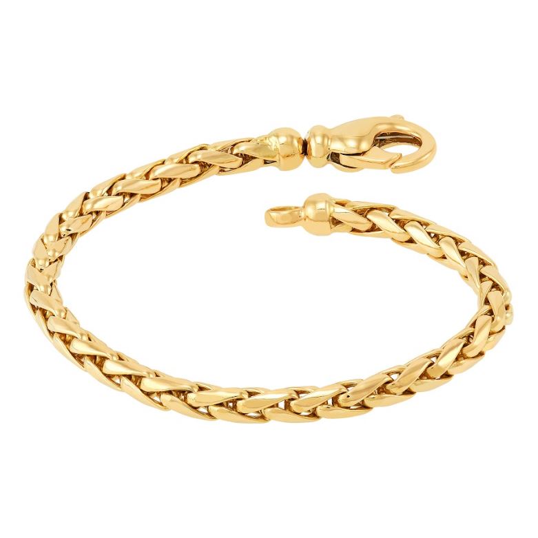14K yellow gold round wheat bracelet.